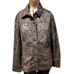 Coldwater Creek Foil Print Casual Jacket Brown Bronze Copper Women's Size 10 NWT